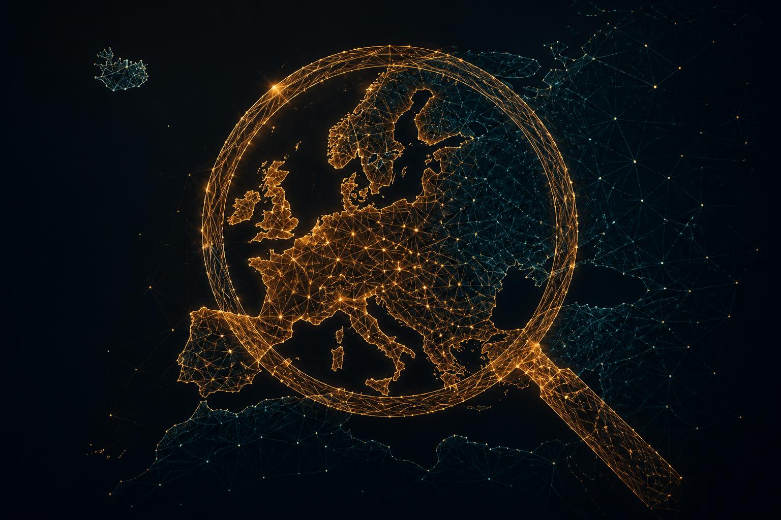 Illustration of an AI network scanning a map of Europe, representing an LLM visibility audit